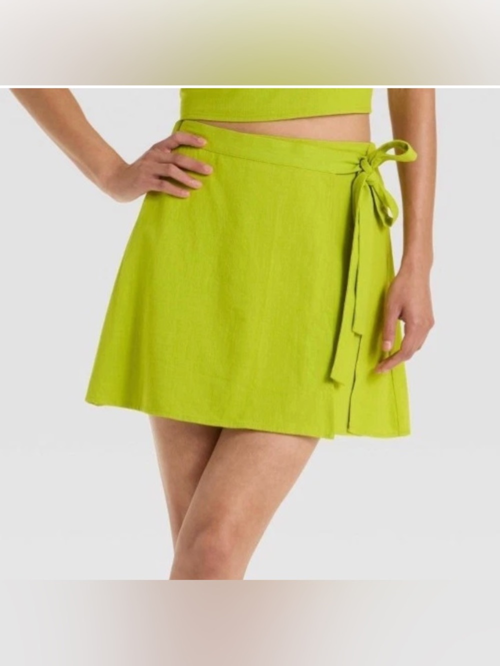 A New Day Lime Green Wrap Side-Tie Mini-Skirt in Women's US Size M